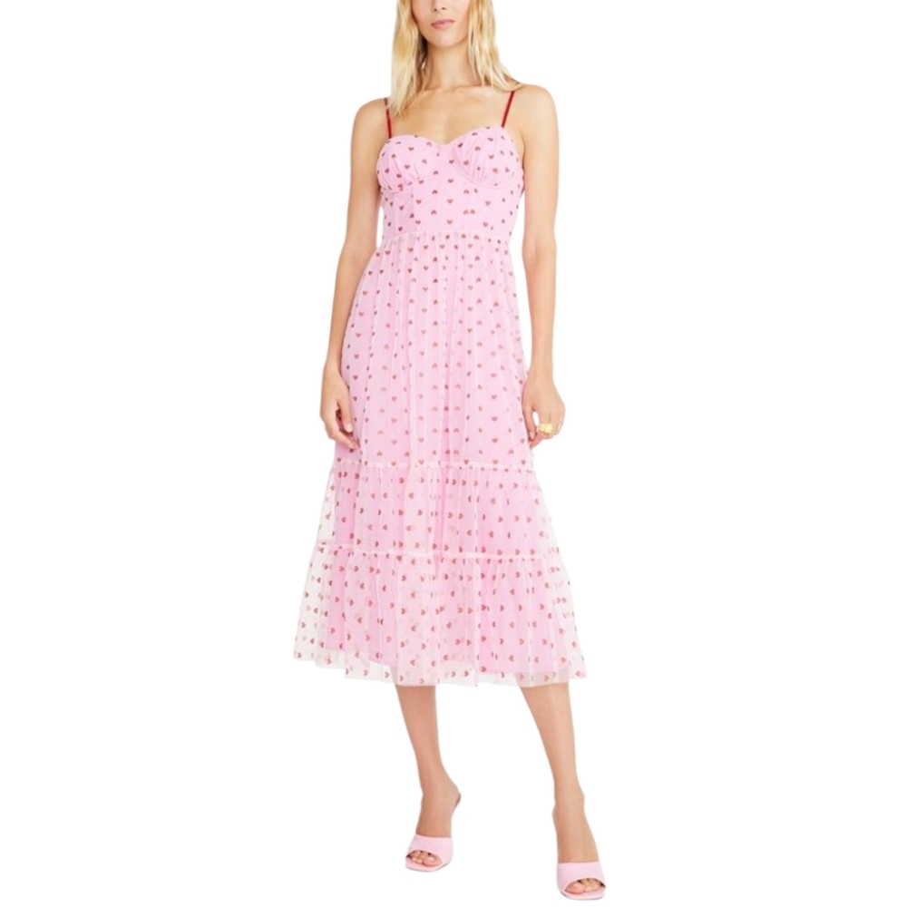 NEW Betsey Johnson pink tulle tiered glitter hearts blogger fave‎ midi dress 10